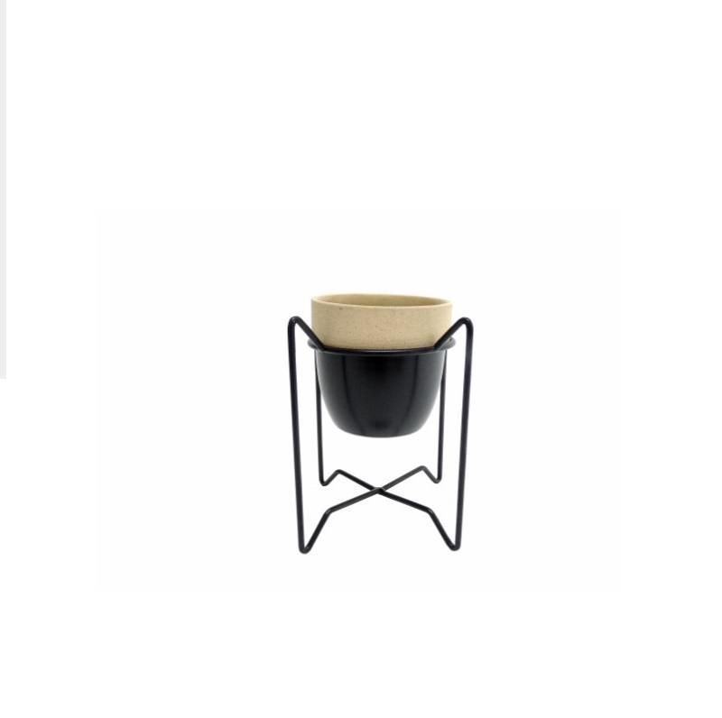 CERAMICA GRES- SUPORTE C/VASO PRETO 14x14x20cm