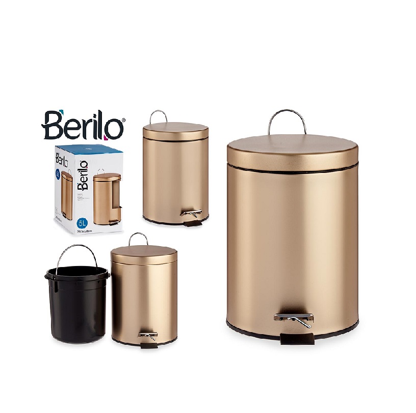 BALDE LIXO C/PEDAL 5L METAL DOURADO