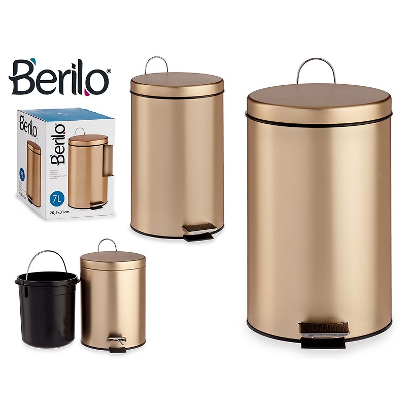 BALDE LIXO C/PEDAL 7L METAL DOURADO